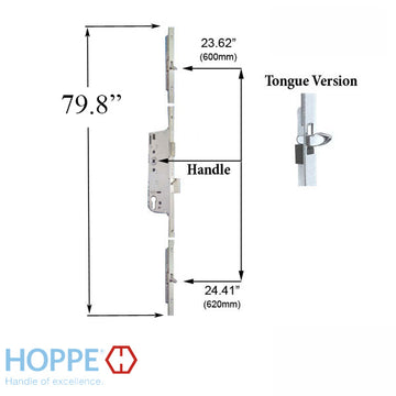 HOPPE Multipoint Lock Assembly, 1-3/4" Backset, Bottom Tongue @ 24.41", Top @ 23.62"